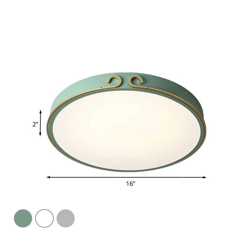 Acrylic Round Flushmount Macaron LED Flush Mount Fixture in White/Grey/Green with Headband Deco Clearhalo 'Ceiling Lights' 'Close To Ceiling Lights' 'Close to ceiling' 'Flush mount' Lighting' 813135