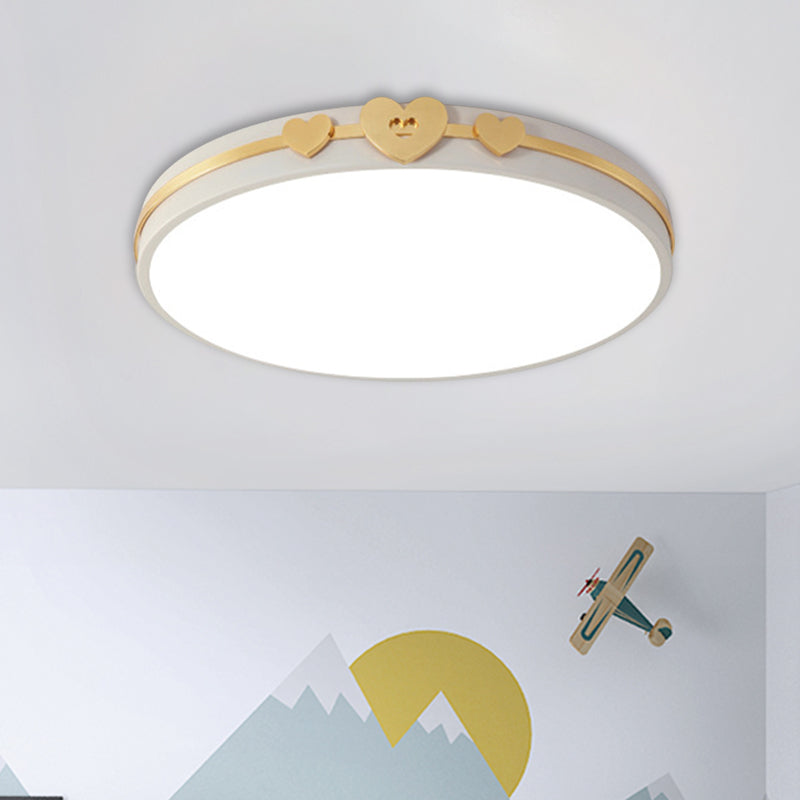 Nordic Circular Flush Lamp Acrylic LED Bedroom Flush Lighting in White/Black/Grey with Gold Loving Heart Deco White Clearhalo 'Ceiling Lights' 'Close To Ceiling Lights' 'Close to ceiling' Lighting' 813176