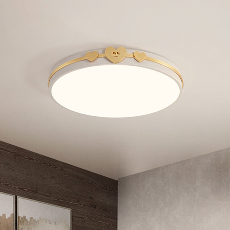 Nordic Circular Flush Lamp Acrylic LED Bedroom Flush Lighting in White/Black/Grey with Gold Loving Heart Deco Clearhalo 'Ceiling Lights' 'Close To Ceiling Lights' 'Close to ceiling' Lighting' 813177