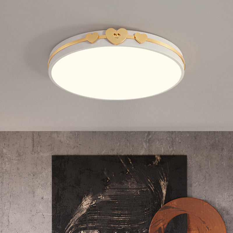 Nordic Circular Flush Lamp Acrylic LED Bedroom Flush Lighting in White/Black/Grey with Gold Loving Heart Deco Clearhalo 'Ceiling Lights' 'Close To Ceiling Lights' 'Close to ceiling' Lighting' 813178