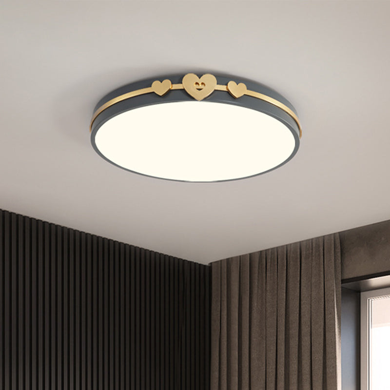 Nordic Circular Flush Lamp Acrylic LED Bedroom Flush Lighting in White/Black/Grey with Gold Loving Heart Deco Clearhalo 'Ceiling Lights' 'Close To Ceiling Lights' 'Close to ceiling' Lighting' 813181