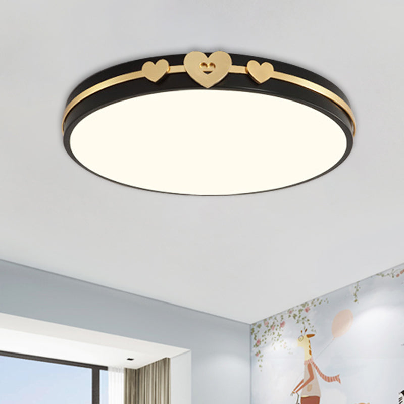 Nordic Circular Flush Lamp Acrylic LED Bedroom Flush Lighting in White/Black/Grey with Gold Loving Heart Deco Black Clearhalo 'Ceiling Lights' 'Close To Ceiling Lights' 'Close to ceiling' Lighting' 813183