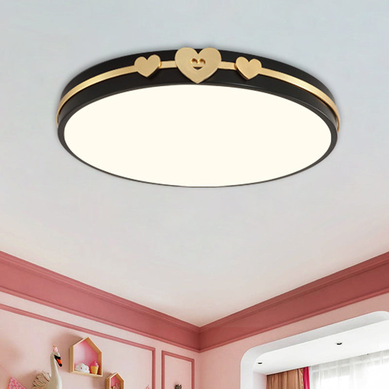 Nordic Circular Flush Lamp Acrylic LED Bedroom Flush Lighting in White/Black/Grey with Gold Loving Heart Deco Clearhalo 'Ceiling Lights' 'Close To Ceiling Lights' 'Close to ceiling' Lighting' 813184