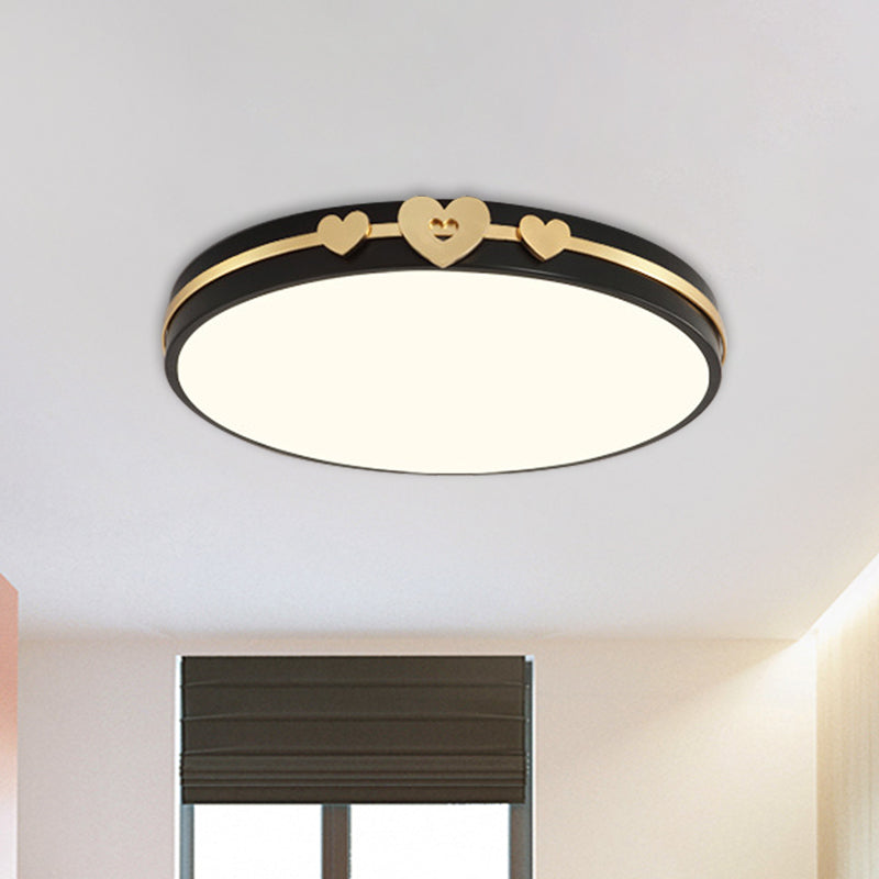 Nordic Circular Flush Lamp Acrylic LED Bedroom Flush Lighting in White/Black/Grey with Gold Loving Heart Deco Clearhalo 'Ceiling Lights' 'Close To Ceiling Lights' 'Close to ceiling' Lighting' 813185