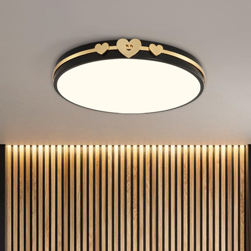 Nordic Circular Flush Lamp Acrylic LED Bedroom Flush Lighting in White/Black/Grey with Gold Loving Heart Deco Clearhalo 'Ceiling Lights' 'Close To Ceiling Lights' 'Close to ceiling' Lighting' 813186