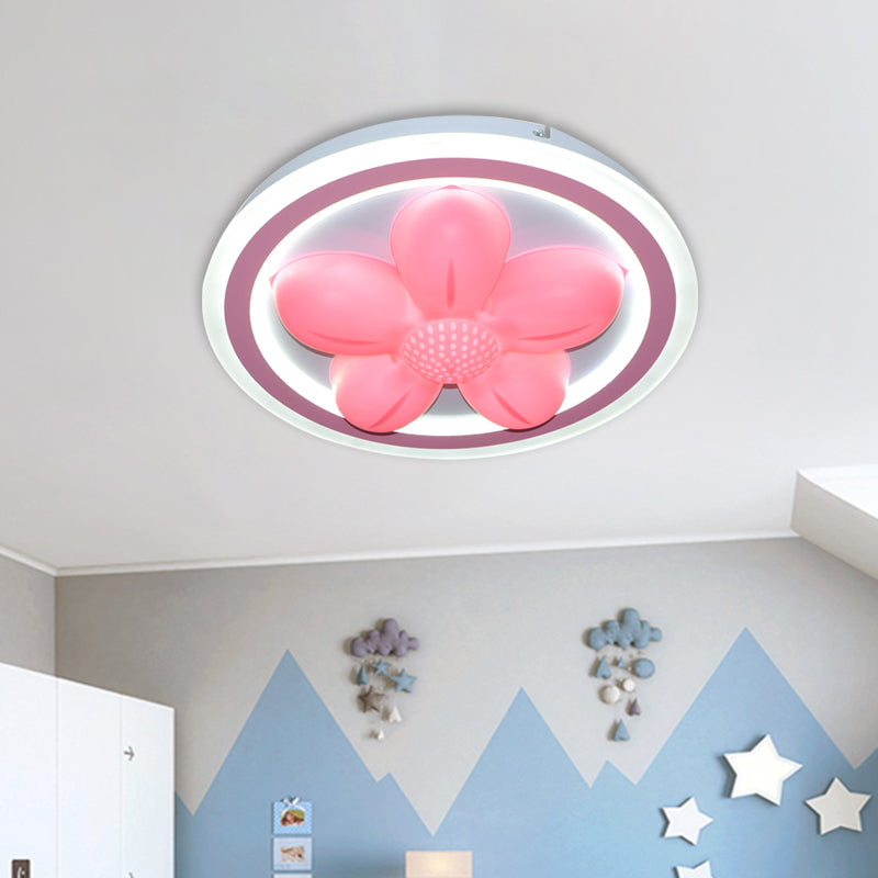 LED Bedroom Flush Mounted Light Cartoon Pink Finish Ceiling Flush with Flower/Bear Acrylic Shade Pink Flower Clearhalo 'Ceiling Lights' 'Close To Ceiling Lights' 'Close to ceiling' 'Flush mount' Lighting' 813188