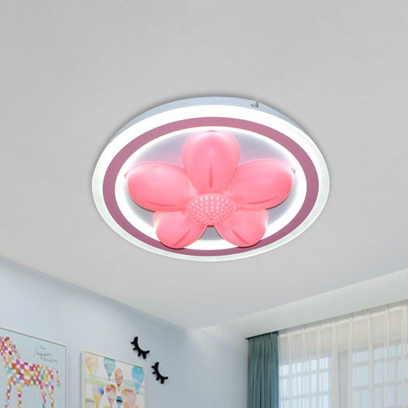 LED Bedroom Flush Mounted Light Cartoon Pink Finish Ceiling Flush with Flower/Bear Acrylic Shade Clearhalo 'Ceiling Lights' 'Close To Ceiling Lights' 'Close to ceiling' 'Flush mount' Lighting' 813189