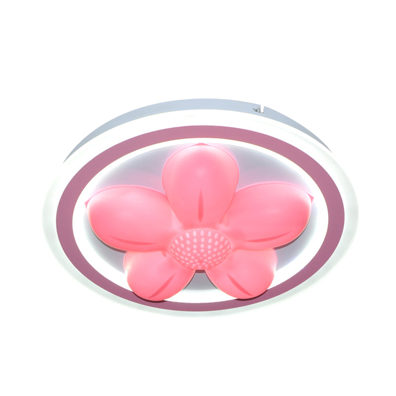 LED Bedroom Flush Mounted Light Cartoon Pink Finish Ceiling Flush with Flower/Bear Acrylic Shade Clearhalo 'Ceiling Lights' 'Close To Ceiling Lights' 'Close to ceiling' 'Flush mount' Lighting' 813190