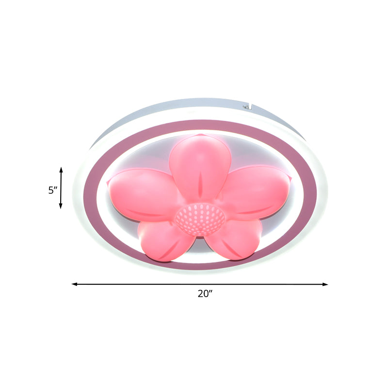 LED Bedroom Flush Mounted Light Cartoon Pink Finish Ceiling Flush with Flower/Bear Acrylic Shade Clearhalo 'Ceiling Lights' 'Close To Ceiling Lights' 'Close to ceiling' 'Flush mount' Lighting' 813191