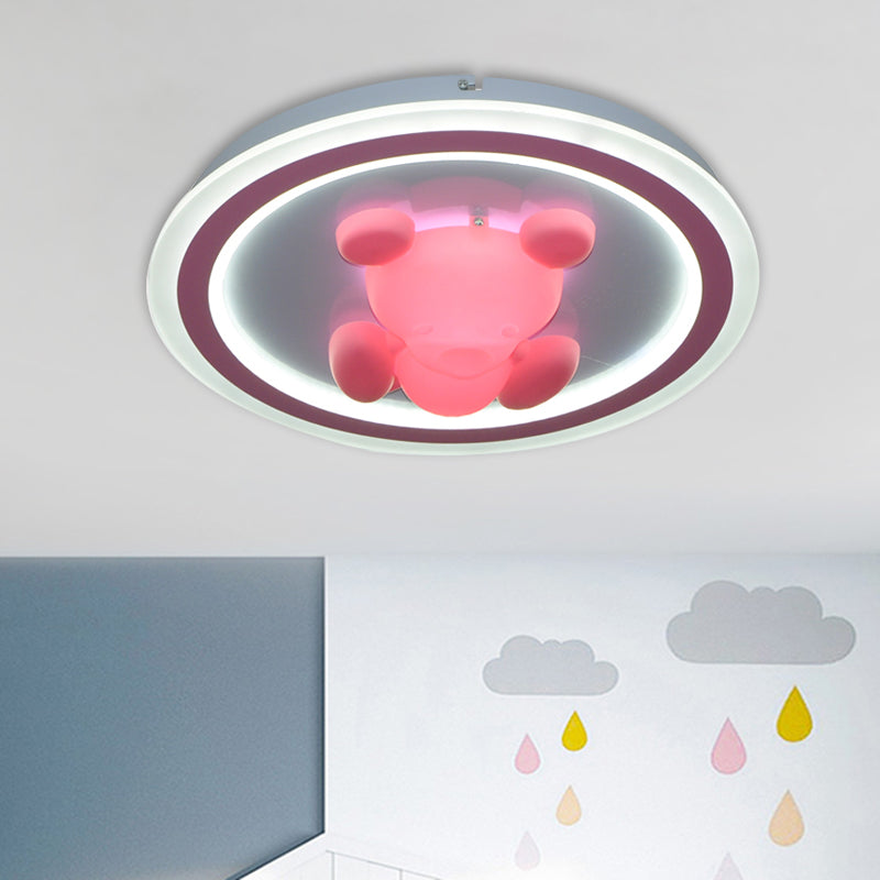 LED Bedroom Flush Mounted Light Cartoon Pink Finish Ceiling Flush with Flower/Bear Acrylic Shade Pink Bear Clearhalo 'Ceiling Lights' 'Close To Ceiling Lights' 'Close to ceiling' 'Flush mount' Lighting' 813192