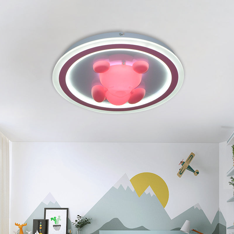 LED Bedroom Flush Mounted Light Cartoon Pink Finish Ceiling Flush with Flower/Bear Acrylic Shade Clearhalo 'Ceiling Lights' 'Close To Ceiling Lights' 'Close to ceiling' 'Flush mount' Lighting' 813193