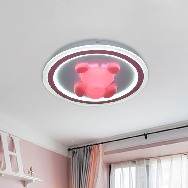 LED Bedroom Flush Mounted Light Cartoon Pink Finish Ceiling Flush with Flower/Bear Acrylic Shade Clearhalo 'Ceiling Lights' 'Close To Ceiling Lights' 'Close to ceiling' 'Flush mount' Lighting' 813194