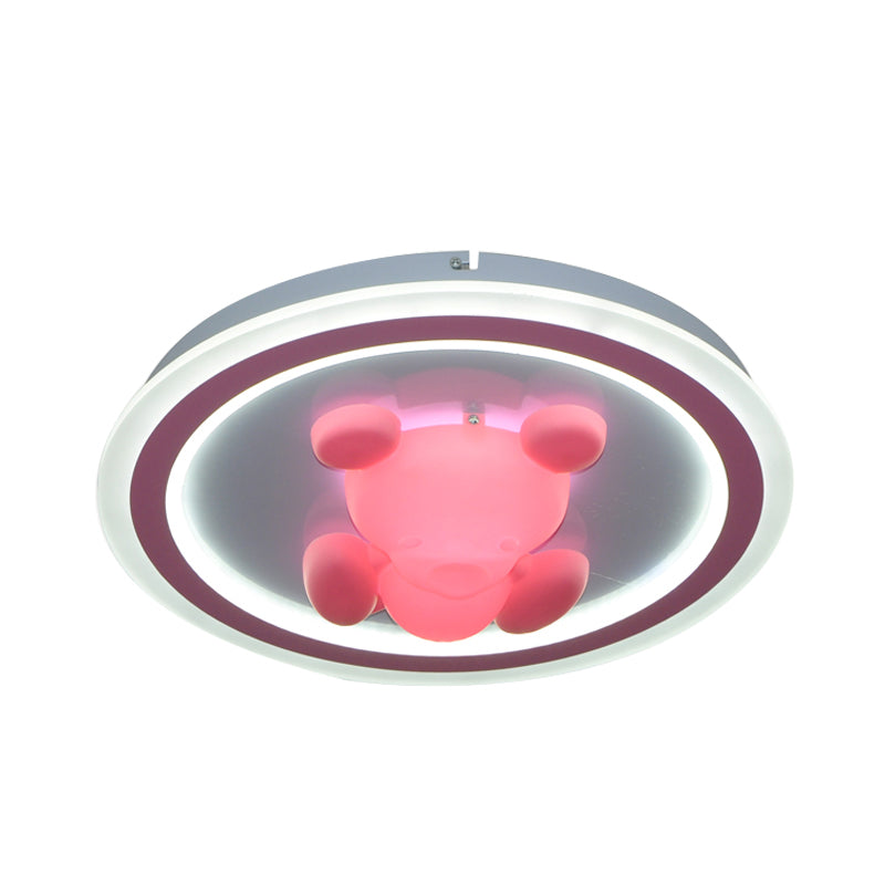 LED Bedroom Flush Mounted Light Cartoon Pink Finish Ceiling Flush with Flower/Bear Acrylic Shade Clearhalo 'Ceiling Lights' 'Close To Ceiling Lights' 'Close to ceiling' 'Flush mount' Lighting' 813195