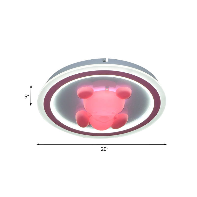 LED Bedroom Flush Mounted Light Cartoon Pink Finish Ceiling Flush with Flower/Bear Acrylic Shade Clearhalo 'Ceiling Lights' 'Close To Ceiling Lights' 'Close to ceiling' 'Flush mount' Lighting' 813196