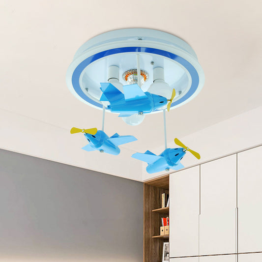 Acrylic Aircraft Semi Flush Lighting Cartoon 3 Heads Blue Finish LED Ceiling Mounted Fixture Blue Clearhalo 'Ceiling Lights' 'Close To Ceiling Lights' 'Close to ceiling' 'Flush mount' Lighting' 813197