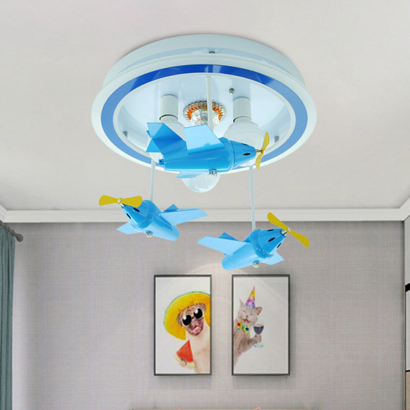 Acrylic Aircraft Semi Flush Lighting Cartoon 3 Heads Blue Finish LED Ceiling Mounted Fixture Clearhalo 'Ceiling Lights' 'Close To Ceiling Lights' 'Close to ceiling' 'Flush mount' Lighting' 813198