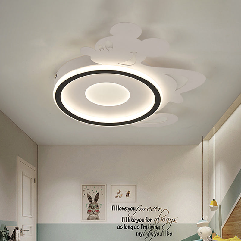 Metal Cartoon Mouse Flush Lighting Nordic LED White-Black Flush Lamp Fixture in Warm/White Light White Clearhalo 'Ceiling Lights' 'Close To Ceiling Lights' 'Close to ceiling' 'Flush mount' Lighting' 813213