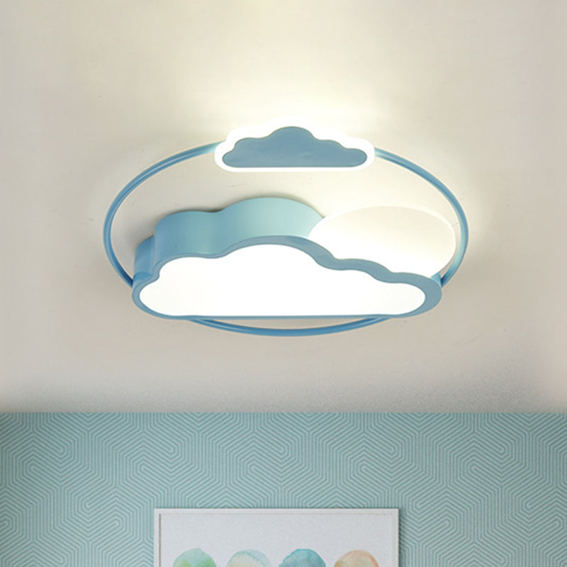 Cartoon LED Flush Mount Lighting with Acrylic Shade Black/Blue Finish Cloud-Shape Flush Lamp Fixture Blue Clearhalo 'Ceiling Lights' 'Close To Ceiling Lights' 'Close to ceiling' 'Flush mount' Lighting' 813221