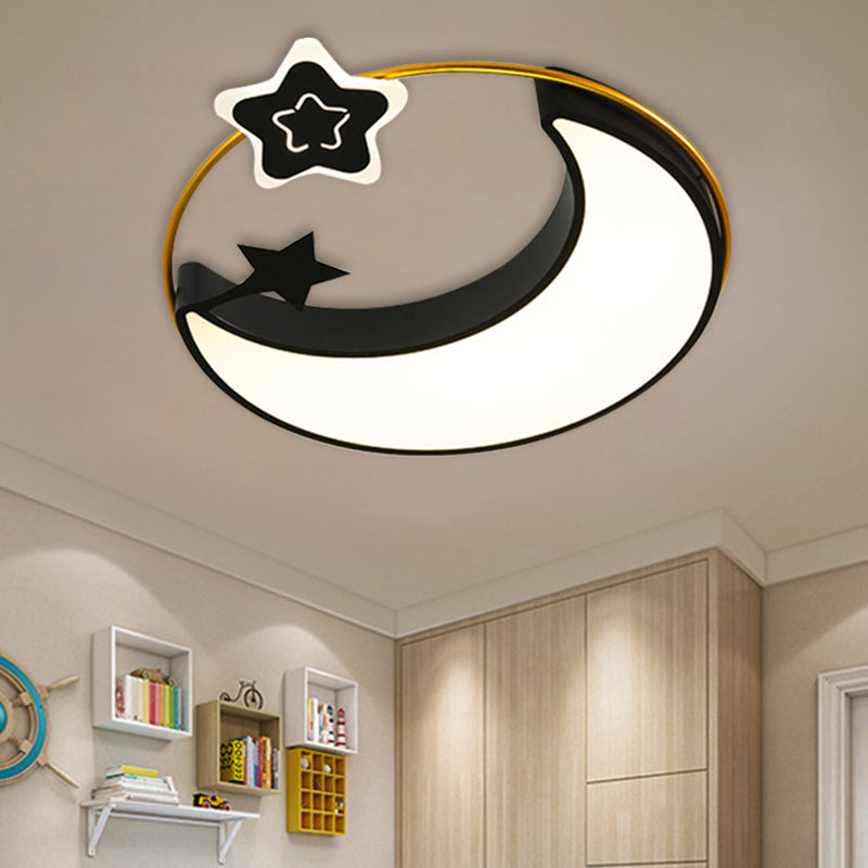 Cloud/Sun/Moon Shape Flush Mount Lighting Nordic Acrylic LED Bedroom Flush Lamp Fixture in Black and Gold Black Moon Clearhalo 'Ceiling Lights' 'Close To Ceiling Lights' 'Close to ceiling' 'Flush mount' Lighting' 813233