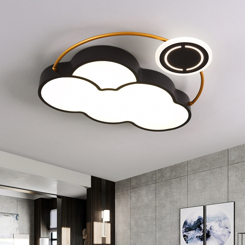 Cloud/Sun/Moon Shape Flush Mount Lighting Nordic Acrylic LED Bedroom Flush Lamp Fixture in Black and Gold Black Cloud Clearhalo 'Ceiling Lights' 'Close To Ceiling Lights' 'Close to ceiling' 'Flush mount' Lighting' 813238