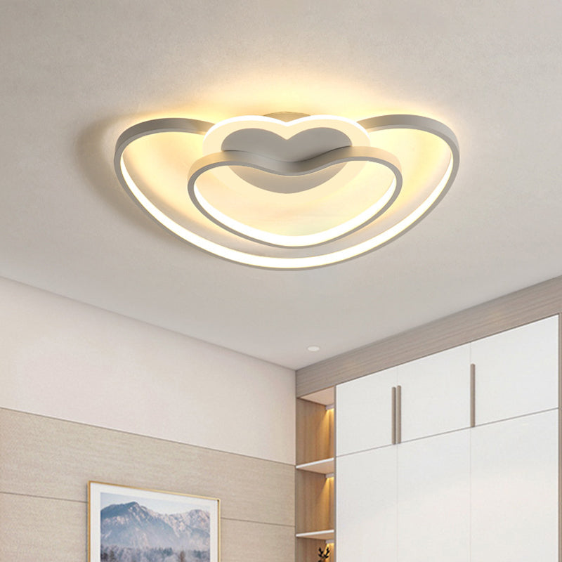 Nordic LED Ceiling Flush with Acrylic Shade White/Pink/Blue Dual Loving Heart Frame Flush Mount Light White Clearhalo 'Ceiling Lights' 'Close To Ceiling Lights' 'Close to ceiling' 'Flush mount' Lighting' 813255