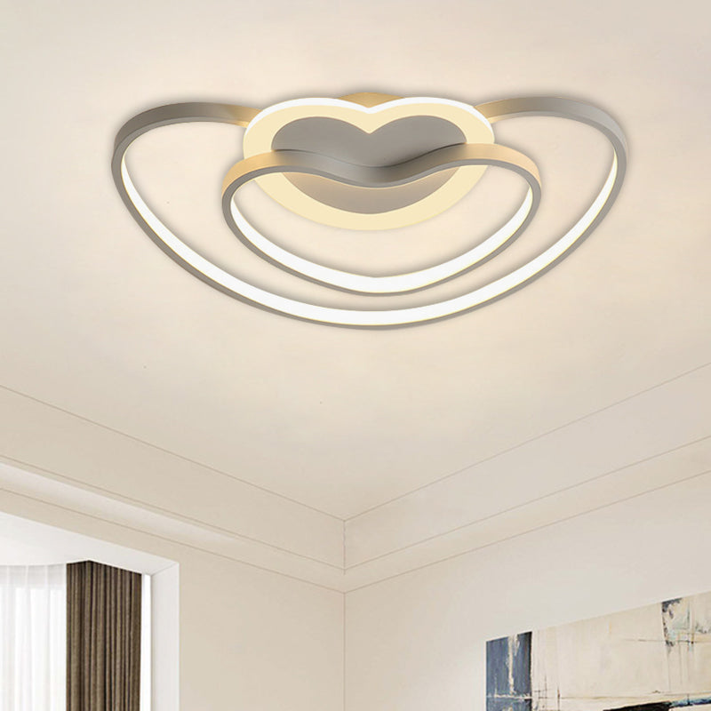 Nordic LED Ceiling Flush with Acrylic Shade White/Pink/Blue Dual Loving Heart Frame Flush Mount Light Clearhalo 'Ceiling Lights' 'Close To Ceiling Lights' 'Close to ceiling' 'Flush mount' Lighting' 813256