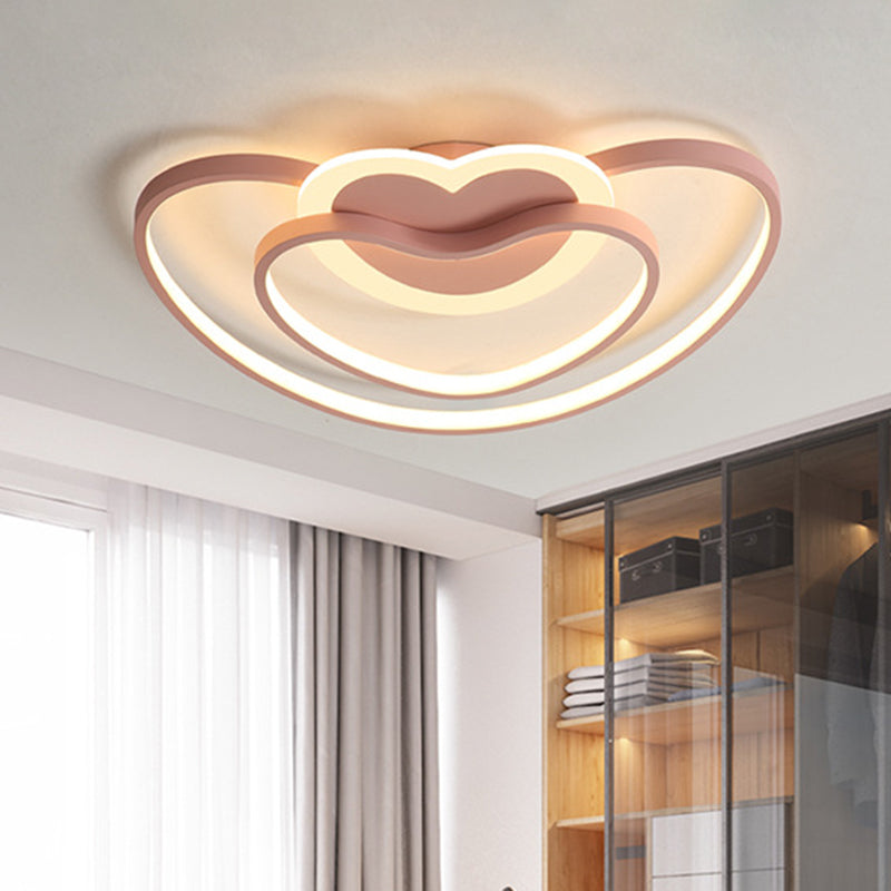 Nordic LED Ceiling Flush with Acrylic Shade White/Pink/Blue Dual Loving Heart Frame Flush Mount Light Pink Clearhalo 'Ceiling Lights' 'Close To Ceiling Lights' 'Close to ceiling' 'Flush mount' Lighting' 813259