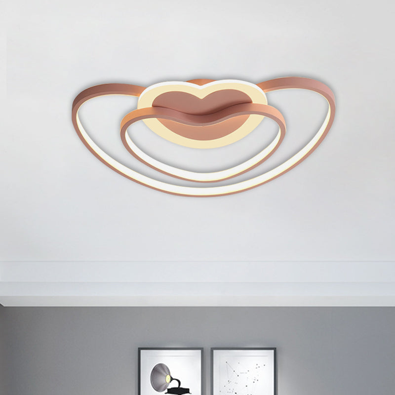 Nordic LED Ceiling Flush with Acrylic Shade White/Pink/Blue Dual Loving Heart Frame Flush Mount Light Clearhalo 'Ceiling Lights' 'Close To Ceiling Lights' 'Close to ceiling' 'Flush mount' Lighting' 813260