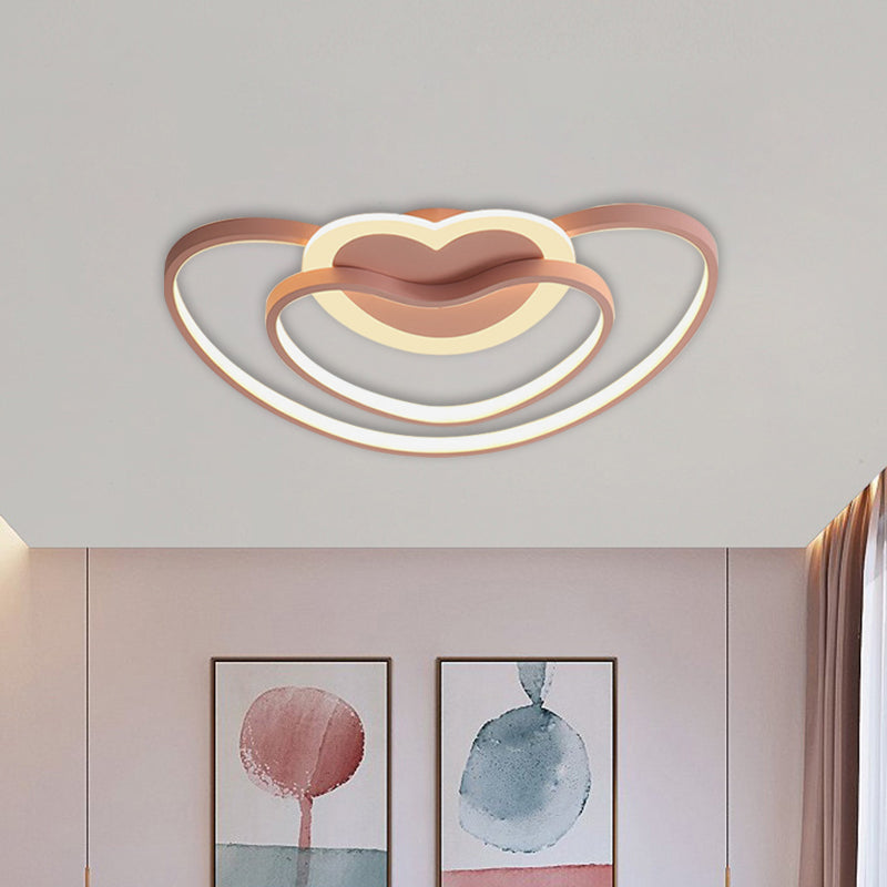 Nordic LED Ceiling Flush with Acrylic Shade White/Pink/Blue Dual Loving Heart Frame Flush Mount Light Clearhalo 'Ceiling Lights' 'Close To Ceiling Lights' 'Close to ceiling' 'Flush mount' Lighting' 813261