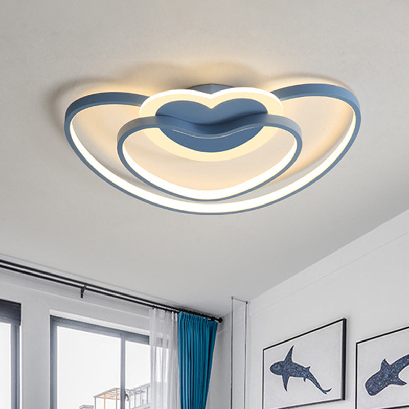 Nordic LED Ceiling Flush with Acrylic Shade White/Pink/Blue Dual Loving Heart Frame Flush Mount Light Blue Clearhalo 'Ceiling Lights' 'Close To Ceiling Lights' 'Close to ceiling' 'Flush mount' Lighting' 813263