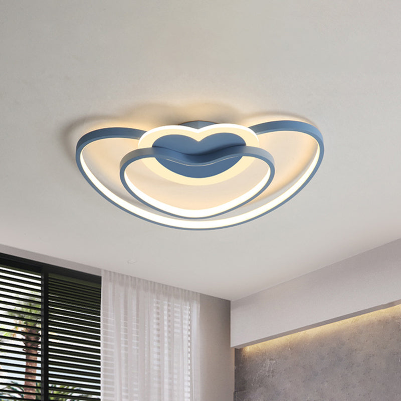 Nordic LED Ceiling Flush with Acrylic Shade White/Pink/Blue Dual Loving Heart Frame Flush Mount Light Clearhalo 'Ceiling Lights' 'Close To Ceiling Lights' 'Close to ceiling' 'Flush mount' Lighting' 813264