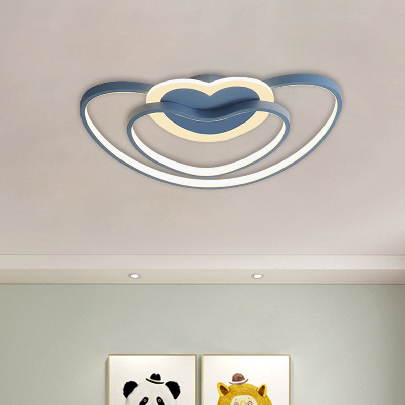 Nordic LED Ceiling Flush with Acrylic Shade White/Pink/Blue Dual Loving Heart Frame Flush Mount Light Clearhalo 'Ceiling Lights' 'Close To Ceiling Lights' 'Close to ceiling' 'Flush mount' Lighting' 813265