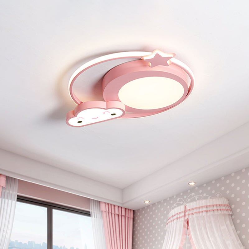 Cartoon Nebula Flush Lighting Acrylic LED Bedroom Ceiling Mount Fixture in Pink, White/Warm Light Pink Clearhalo 'Ceiling Lights' 'Close To Ceiling Lights' 'Close to ceiling' 'Flush mount' Lighting' 813275