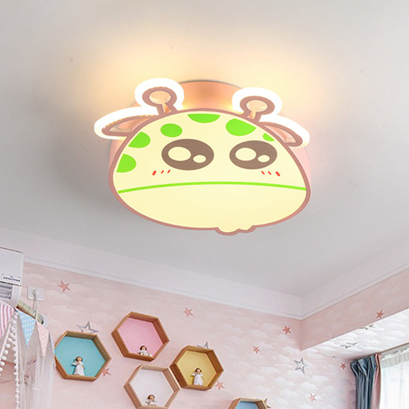 Giraffe Head Flush Ceiling Light Cartoon Acrylic Pink/Blue Finish LED Flush Mounted Lamp for Kids Room Clearhalo 'Ceiling Lights' 'Close To Ceiling Lights' 'Close to ceiling' 'Flush mount' Lighting' 813288