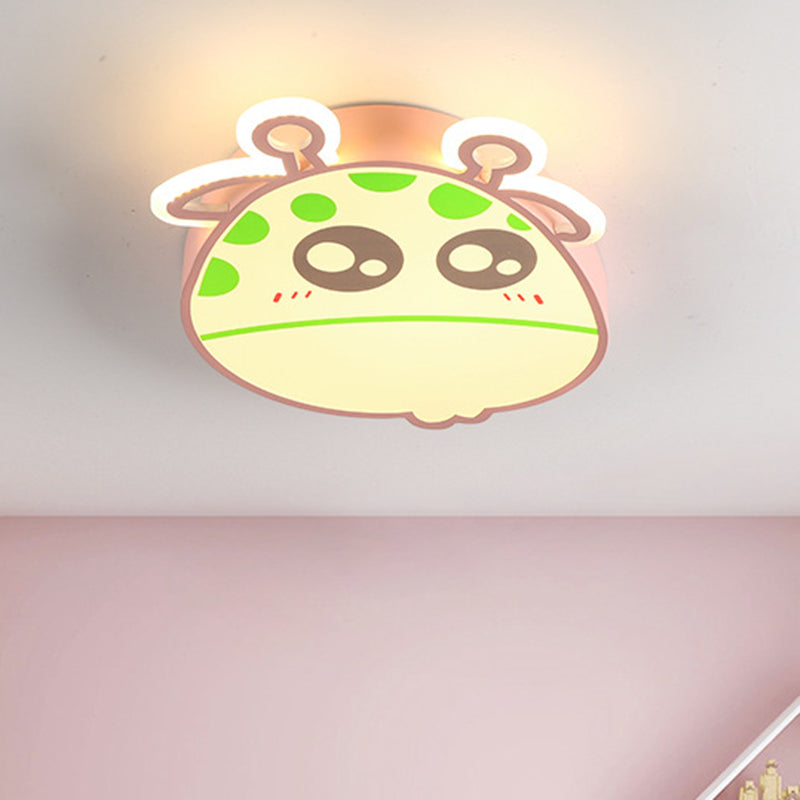 Giraffe Head Flush Ceiling Light Cartoon Acrylic Pink/Blue Finish LED Flush Mounted Lamp for Kids Room Clearhalo 'Ceiling Lights' 'Close To Ceiling Lights' 'Close to ceiling' 'Flush mount' Lighting' 813289