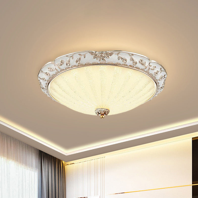 Bowl-Shaped Bedroom Flush Mount Traditional White Glass LED Beige Flushmount with Carved Trim White D Clearhalo 'Ceiling Lights' 'Close To Ceiling Lights' 'Close to ceiling' 'Flush mount' Lighting' 813305