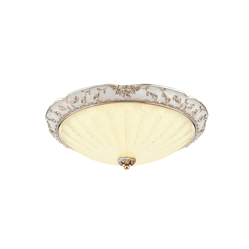 Bowl-Shaped Bedroom Flush Mount Traditional White Glass LED Beige Flushmount with Carved Trim Clearhalo 'Ceiling Lights' 'Close To Ceiling Lights' 'Close to ceiling' 'Flush mount' Lighting' 813307