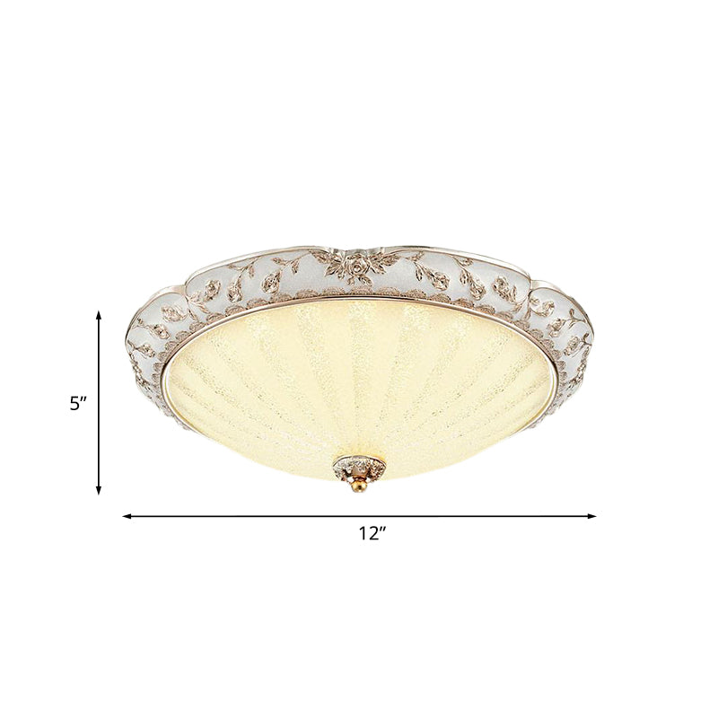 Bowl-Shaped Bedroom Flush Mount Traditional White Glass LED Beige Flushmount with Carved Trim Clearhalo 'Ceiling Lights' 'Close To Ceiling Lights' 'Close to ceiling' 'Flush mount' Lighting' 813308