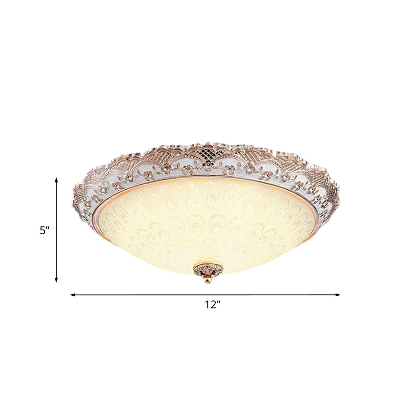 Bowl-Shaped Bedroom Flush Mount Traditional White Glass LED Beige Flushmount with Carved Trim Clearhalo 'Ceiling Lights' 'Close To Ceiling Lights' 'Close to ceiling' 'Flush mount' Lighting' 813313