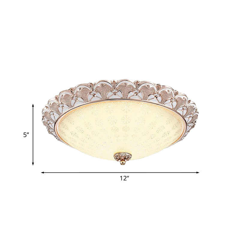 Bowl-Shaped Bedroom Flush Mount Traditional White Glass LED Beige Flushmount with Carved Trim Clearhalo 'Ceiling Lights' 'Close To Ceiling Lights' 'Close to ceiling' 'Flush mount' Lighting' 813318