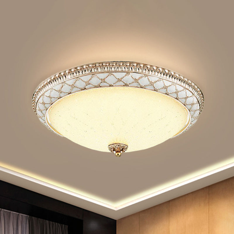 Bowl-Shaped Bedroom Flush Mount Traditional White Glass LED Beige Flushmount with Carved Trim White C Clearhalo 'Ceiling Lights' 'Close To Ceiling Lights' 'Close to ceiling' 'Flush mount' Lighting' 813319