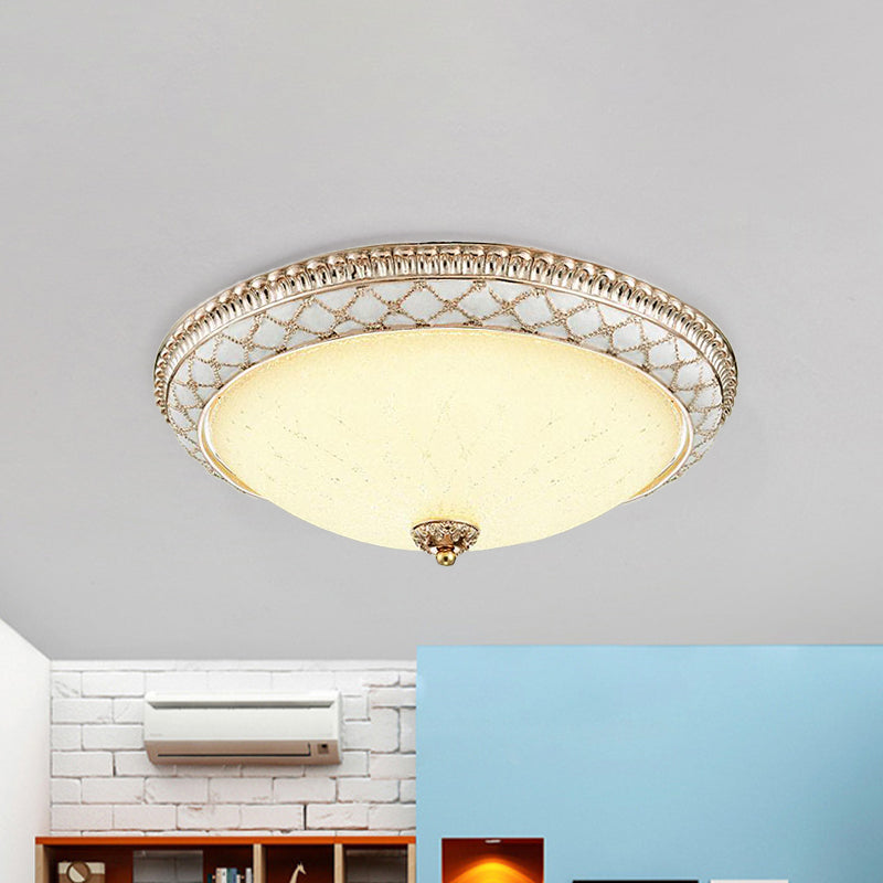 Bowl-Shaped Bedroom Flush Mount Traditional White Glass LED Beige Flushmount with Carved Trim Clearhalo 'Ceiling Lights' 'Close To Ceiling Lights' 'Close to ceiling' 'Flush mount' Lighting' 813321