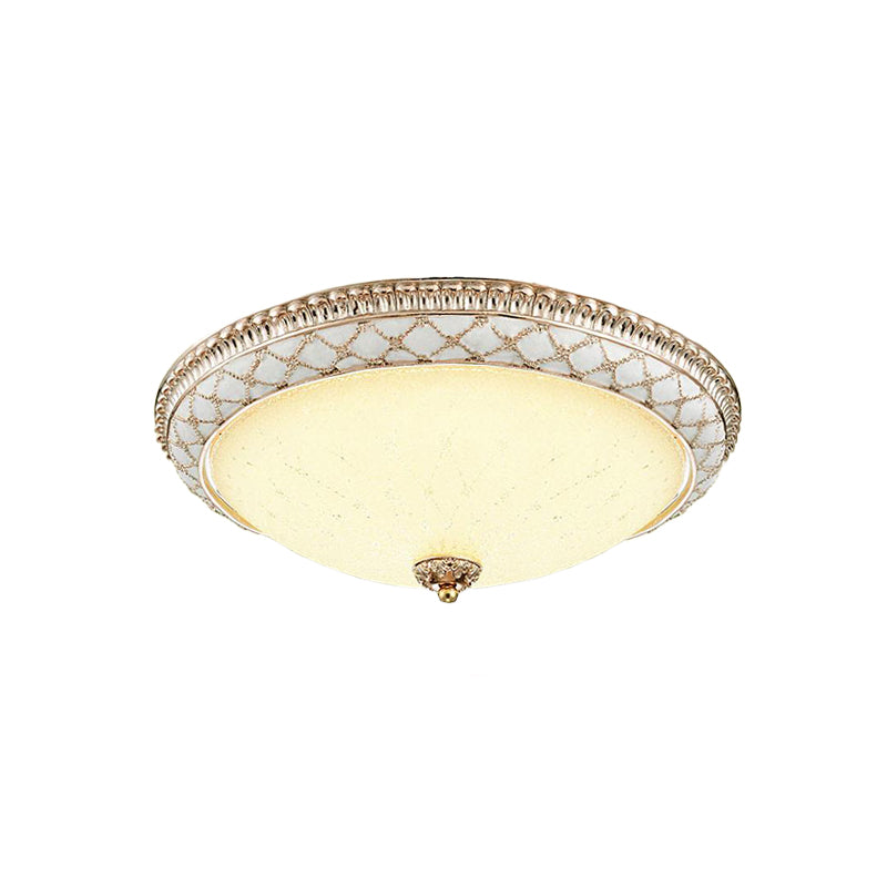 Bowl-Shaped Bedroom Flush Mount Traditional White Glass LED Beige Flushmount with Carved Trim Clearhalo 'Ceiling Lights' 'Close To Ceiling Lights' 'Close to ceiling' 'Flush mount' Lighting' 813322