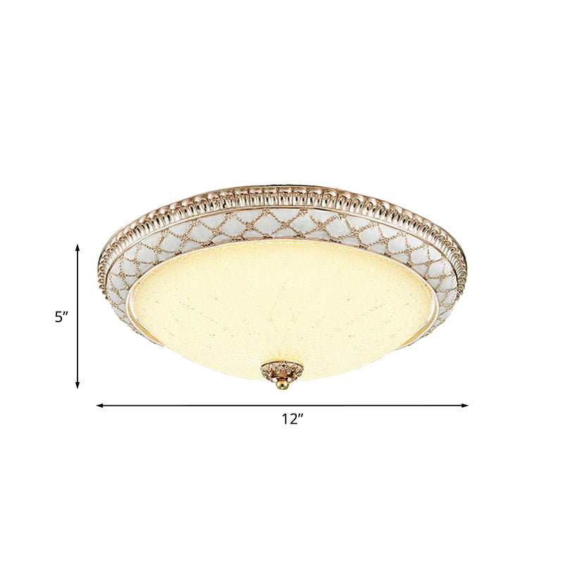 Bowl-Shaped Bedroom Flush Mount Traditional White Glass LED Beige Flushmount with Carved Trim Clearhalo 'Ceiling Lights' 'Close To Ceiling Lights' 'Close to ceiling' 'Flush mount' Lighting' 813323