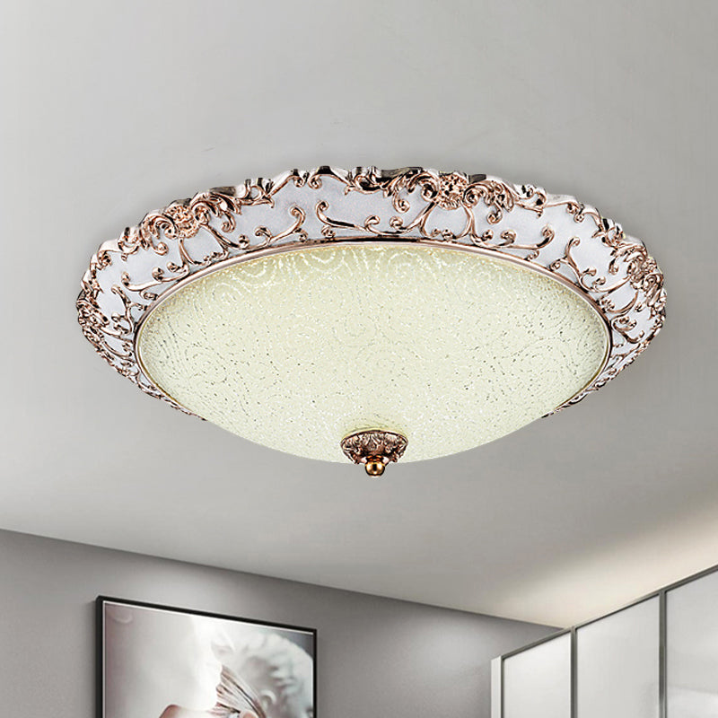 Bowl-Shaped Bedroom Flush Mount Traditional White Glass LED Beige Flushmount with Carved Trim White A Clearhalo 'Ceiling Lights' 'Close To Ceiling Lights' 'Close to ceiling' 'Flush mount' Lighting' 813324