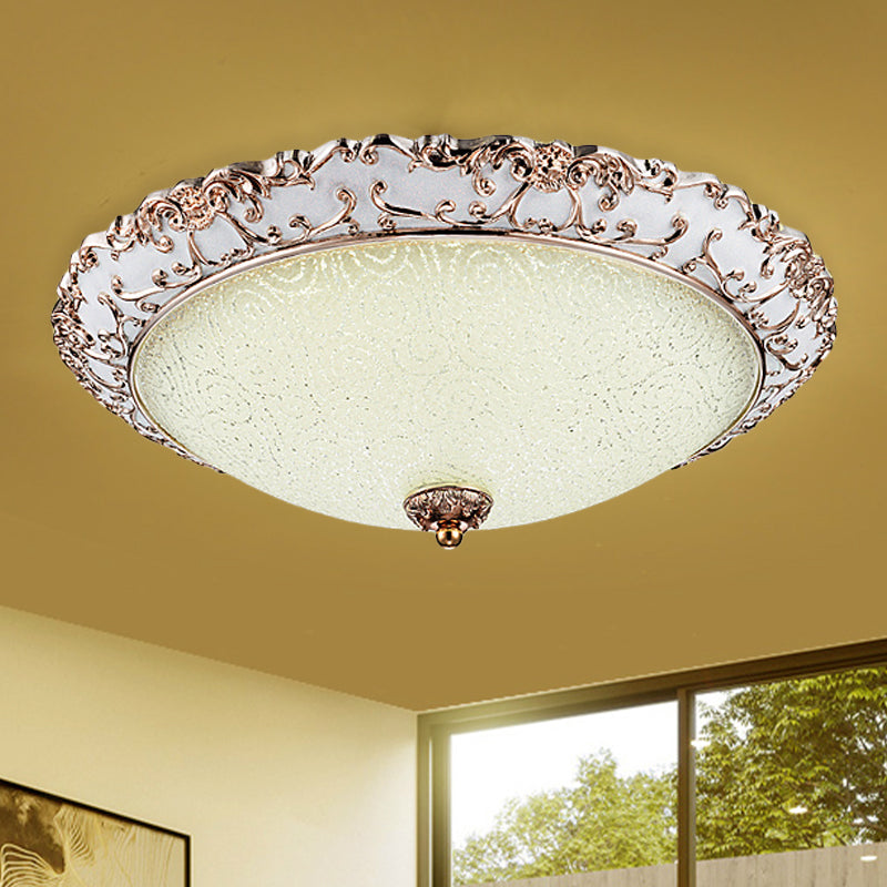 Bowl-Shaped Bedroom Flush Mount Traditional White Glass LED Beige Flushmount with Carved Trim Clearhalo 'Ceiling Lights' 'Close To Ceiling Lights' 'Close to ceiling' 'Flush mount' Lighting' 813325