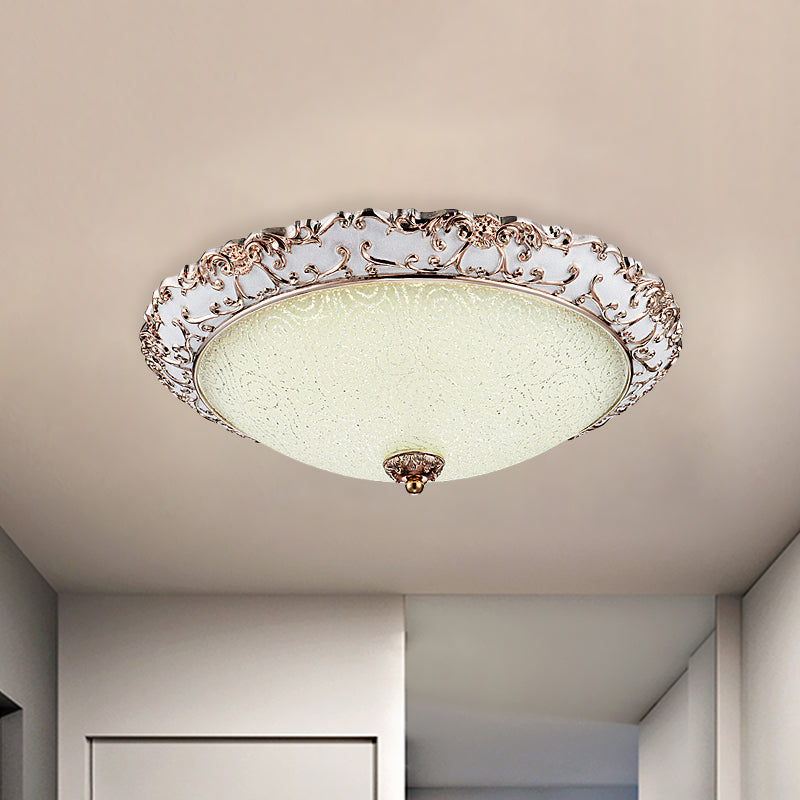 Bowl-Shaped Bedroom Flush Mount Traditional White Glass LED Beige Flushmount with Carved Trim Clearhalo 'Ceiling Lights' 'Close To Ceiling Lights' 'Close to ceiling' 'Flush mount' Lighting' 813326