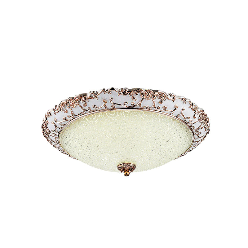 Bowl-Shaped Bedroom Flush Mount Traditional White Glass LED Beige Flushmount with Carved Trim Clearhalo 'Ceiling Lights' 'Close To Ceiling Lights' 'Close to ceiling' 'Flush mount' Lighting' 813327