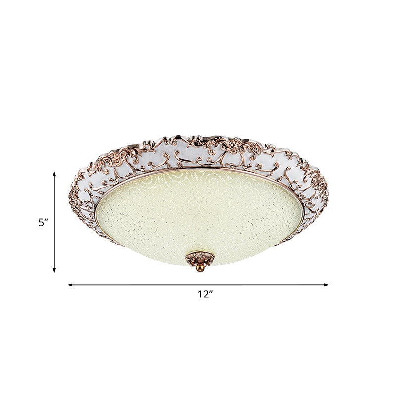 Bowl-Shaped Bedroom Flush Mount Traditional White Glass LED Beige Flushmount with Carved Trim Clearhalo 'Ceiling Lights' 'Close To Ceiling Lights' 'Close to ceiling' 'Flush mount' Lighting' 813328