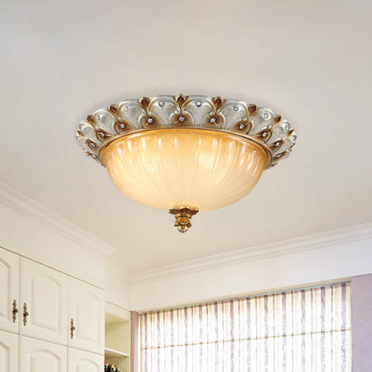 Bronze/White 3-Bulb Flushmount Traditionalist Yellow Glass Flush Mount Light Fixture for Living Room Clearhalo 'Ceiling Lights' 'Close To Ceiling Lights' 'Close to ceiling' 'Flush mount' Lighting' 813330